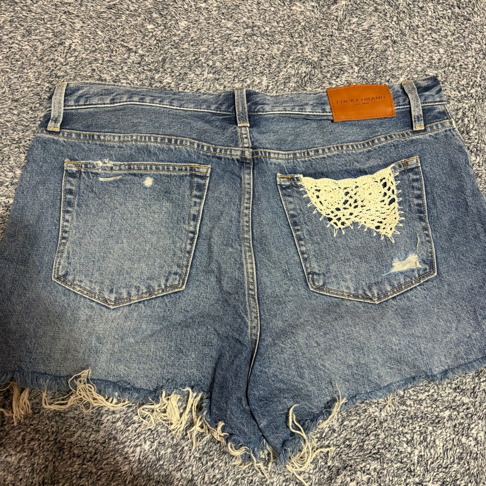 Lucky Brand Est.1990 Blue Jean Shorts with Lace Detail - Picture 3 of 11